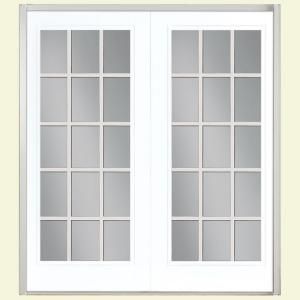 Masonite 72 in. x 80 in. Ultra White Prehung Left Hand Inswing 15 Lite Fiberglass Patio Door with Brickmold in Vinyl Frame 26493