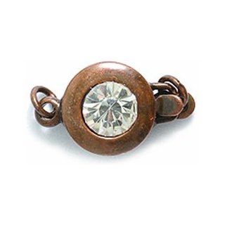 Shipwreck Beads Electroplated Brass Clasp Box Round with Crystal, 9mm, Metallic, Antique Copper, 2 Set