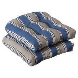 Pillow Perfect Outdoor Blue/ Tan Striped Seat Cushions (set Of 2)