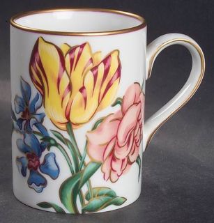 Fitz & Floyd Bariolage Des Fleurs (White Background) Mug, Fine China Dinnerware