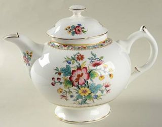 Coalport Ming Rose Teapot & Lid, Fine China Dinnerware   Pink,Yellow & Blue Flow