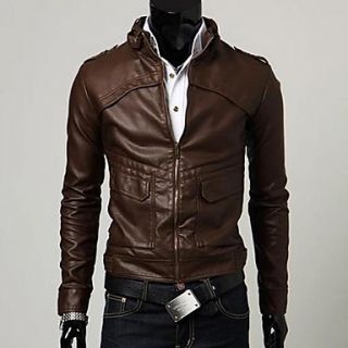 Mens Stand Collar PU Leather Jacket