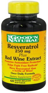 Good N Natural   Resveratrol Plus Red Wine Extract Once Daily Formula 250 mg.   60 Softgels