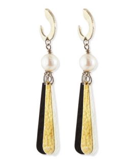 Hammered Silver & Gold Fresh Water Pearl Drop Earrings