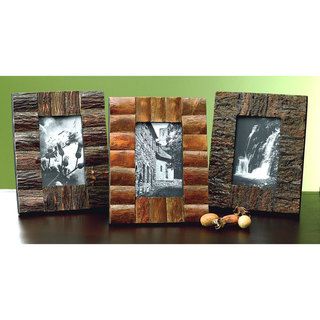 Set of 3 Rustic Tree Bark Wood 4x6" Frames KINDWER Photo Frames & Albums
