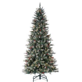 Sterling, Inc. 7.5 ft. Pre Lit Frosted Pine Artificial Christmas Tree with Ice Crystals, Cones, Red Berries, Clear Lights DISCONTINUED 5744 75C