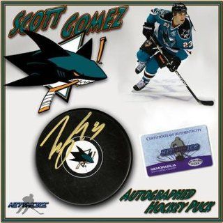 Scott Gomez Signed Hockey Puck   SAN JOSE SHARKS w COA "NEW   Autographed NHL Pucks Sports Collectibles
