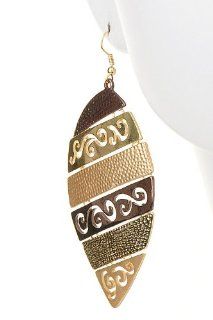 * Exotic leaf dangle earrings STYLE NO. 	AE1642GBR1 gold brown metal earring earing woman girl adornment decking attire hendaaD