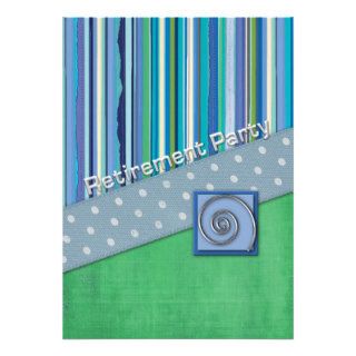 Blue Stripes and Green Retirement Personalized Invitations