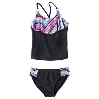 Girls 2 Piece Ruffled Tankini Swimsuit Set   Black XL