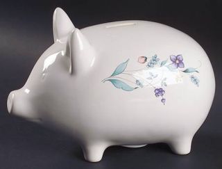 Pfaltzgraff April  Pig Bank, Fine China Dinnerware   Stoneware, Floral On Rim, A
