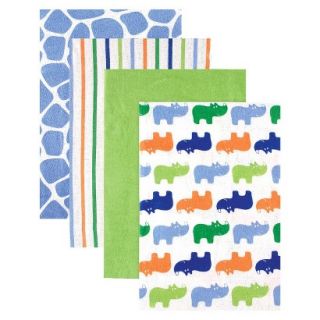 Luvable Friends 4pk Flannel Receiving Blankets with Gift Ribbon   Blue Rhinos