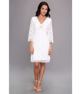 Laundry by Shelli Segal 3/4 Sleeve V Neck Lace Dress w/ Cut Out Back Womens Dress (White)