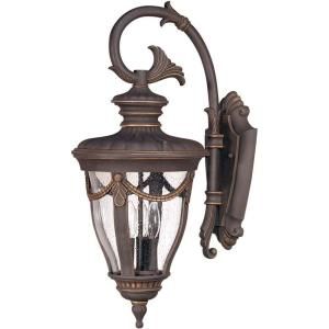 Glomar Philippe Belgium Bronze 3 Light Large Wall Lantern Arm Down with Seeded Glass HD 2042