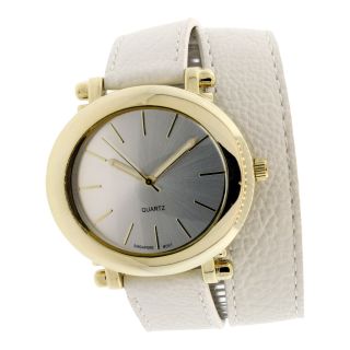 Womens Faux Leather Wrap Strap Watch, Cream