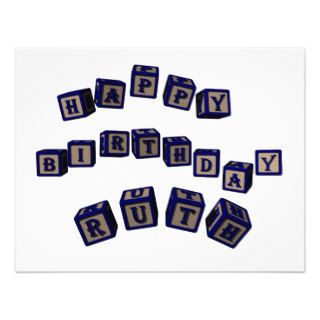 Happy Birthday Ruth toy blocks in blue. Personalized Invitation