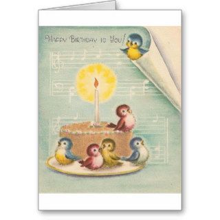 Vintage Singing Birds And Cake Birthday Card