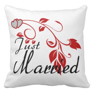 Just Married Joined Hearts Floral Vines Pillows