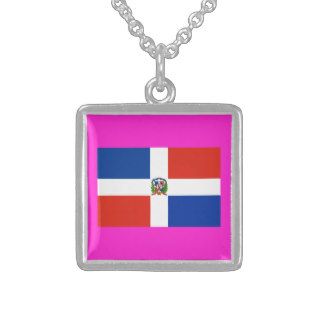 Dominican Republic Flag Sterling Silver Necklace