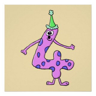4th Birthday Cartoon Character. Posters