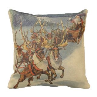 Vintage Christmas Santa Claus Reindeer Sleigh Toys Pillow