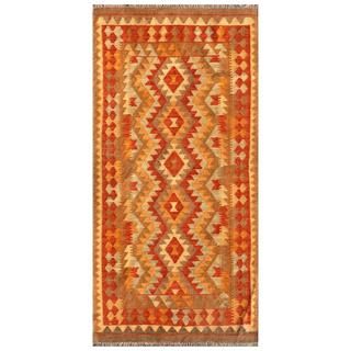 Mimana Kilim Hand knotted Orange/ Red Wool Rug (3'3 x 6'5) 3x5   4x6 Rugs