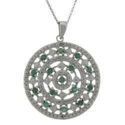 Dolce Giavonna Sterling Silver Emerald and Diamond Accent Medallion Necklace Dolce Giavonna Gemstone Necklaces