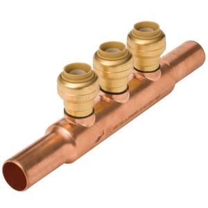 SharkBite 3/4 in. x 3/4 in. Brass 3 Port Manifold with 1/2 in. Push to Fit Ports 22995LF