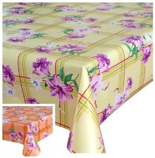 Wachstuch Tischdecke Abwaschbar GRÖßE FARBE wählbar Rund 140 cm Violett Lilie auf dem Gelben Hintergrund Küche & Haushalt