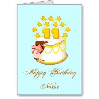 11 Year Old Birthday Cake Mouse Greeting Card