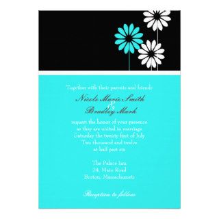 Black and Turquoise Daisy Wedding Invitation