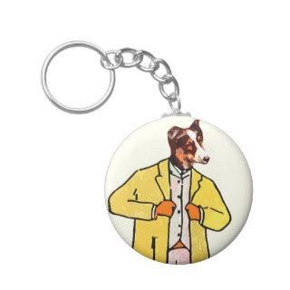 Dog with a new coat keychain