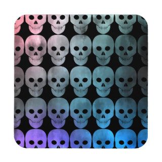 Discolored and grungy colorful skulls version 1 beverage coasters
