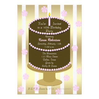 Cake 40th Birthday Party Invitation   40th in Pink
