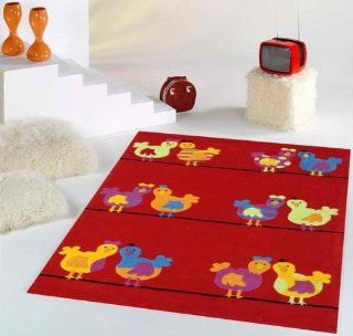 Kinderteppich Hahn und Henne Kinderteppiche rot 70/140 cm   100 % Japan Acryl Küche & Haushalt