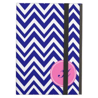 Monogram Navy Blue Chevron Pattern with Hot Pink Cover For iPad Air