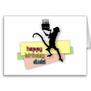 Happy Birthday Dude Monkey with cake & candles Card