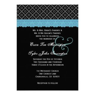 Black and White Diamonds Colored Lace Wedding v14 Personalized Invitations