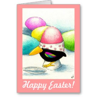 Funny crow Easter egg Cards