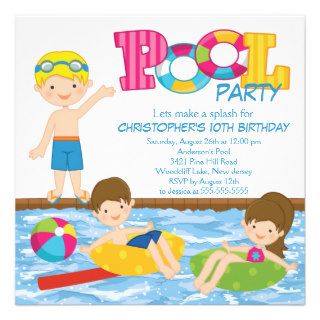 Blonde Boy Birthday Summer Pool Party Invitation