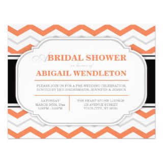 Gray & Orange Chevron Bridal Shower Invitations