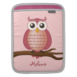 Personalizable Girly Owl  Pink chevron background iPad Sleeves