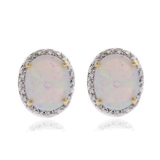 Dolce Giavonna Silver Overlay Synthetic Opal and Diamond Accent Earrings Dolce Giavonna Gemstone Earrings