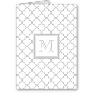 Gray White Quatrefoil  Your Monogram Greeting Cards
