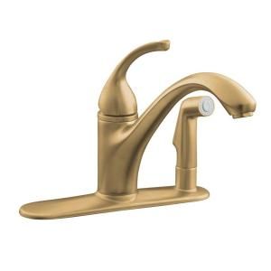 KOHLER Forte Single Hole 1 Handle Low Arc Kitchen Faucet with Side Sprayer and Escutcheon in Vibrant Brushed Bronze K 10413 BV