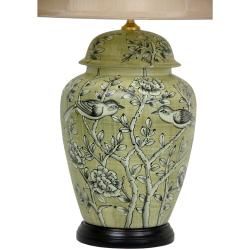 Russet Birds and Flowers Porcelain Vase Lamp (China) Table Lamps