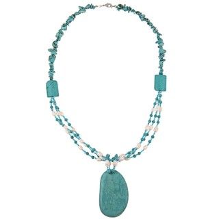 Pearlz Ocean Turquoise Howlite, FW Pearl and Resin Bead Necklace (5 7 mm) Pearlz Ocean Gemstone Necklaces