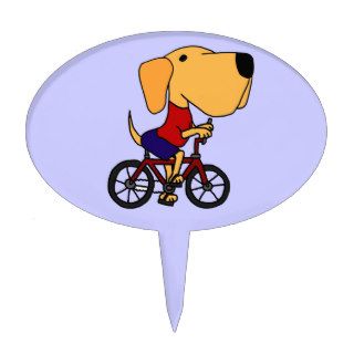 XX  Yellow Labrador Dog Riding Bicycle Cartoon Oval Cake Toppers