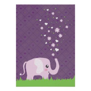 Cute elephant in girly pink & purple poster