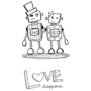 Stamping Bella 'Love Robots' Rubber Stamp Wood Stamps